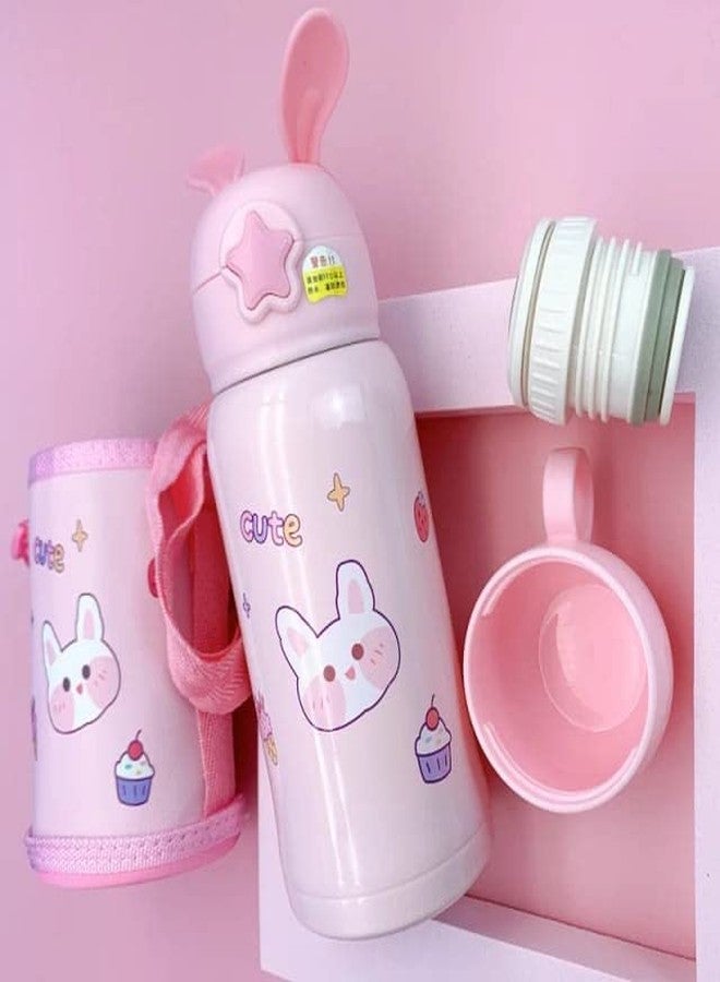 CherryBox Cartoon - Sipper Water Bottle with Straw & Cover for Children - Stainless Steel Flask School Kids 500 ML (Pink) - Image 2